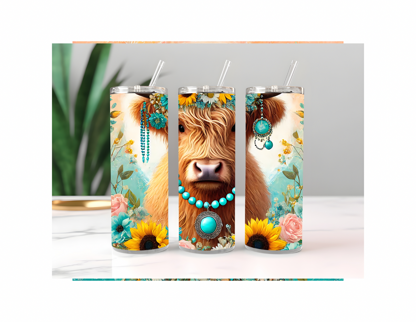 Highland Cow Floral 20 Ounce Tumbler