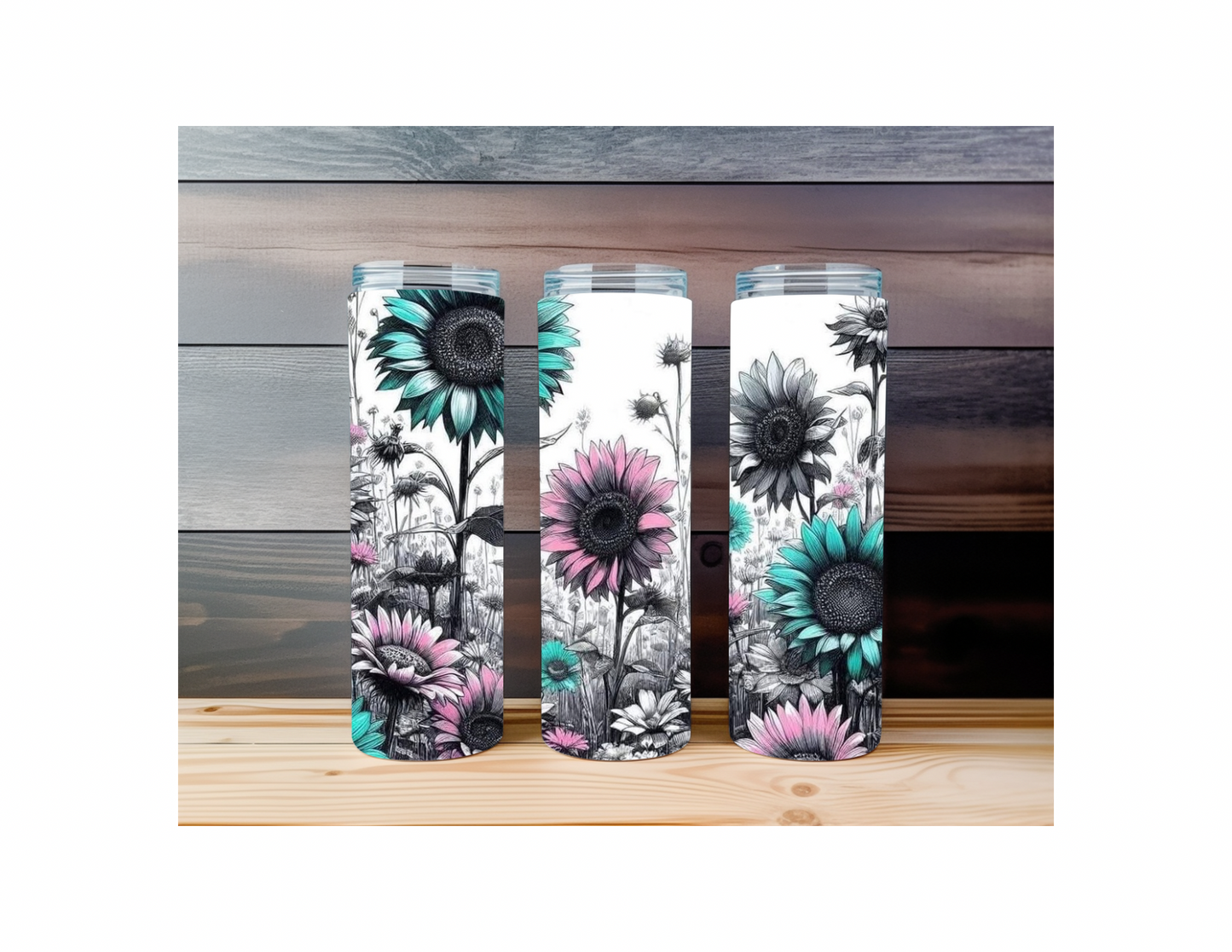 Teal & Pink Sunflower 20 Ounce Tumbler