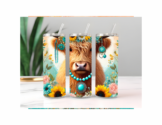 Highland Cow Floral 20 Ounce Tumbler